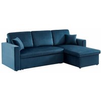 3-Sitzer Ecksofa mit Samt und Schlaffunktion, Polyester, Petrolblau - Petrolblau - Sweeek von SWEEEK