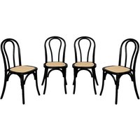 Sweeek - 4er-Set Stühle aus Holz und Rattan mit abgerundeter Rückenlehne von SWEEEK