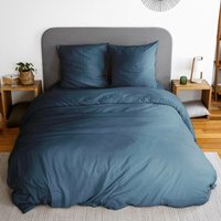 Bettwäche-Set nachtblau aus vorgewaschener Mikrofaser für ein Doppelbett - 240 x 220 cm - Sweeek von SWEEEK