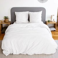 Bettwäche-Set weiß aus vorgewaschener Mikrofaser für ein Doppelbett - 240 x 220 cm - Sweeek von SWEEEK