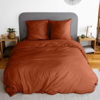 Bettwäsche 2-Sitzer Mikrofaser gewaschen terrakotta - 260 x 240 cm - Sweeek von SWEEEK