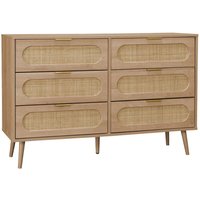 Kommode mit Holzdekor und abgerundetem Rohrgeflecht 6 Schubladen - Sweeek von SWEEEK