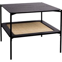 Sweeek - Quadratischer Couchtisch mit Holzeffekt und Rohrgeflecht Doppelplatte von SWEEEK