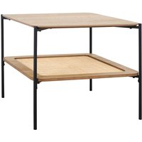 Sweeek - Quadratischer Couchtisch mit Holzeffekt und Rohrgeflecht Doppelplatte von SWEEEK