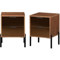 Sweeek - Vintage Nachttisch mit 2 Schubladen in Holzoptik und Rauchglas (2er Set) von SWEEEK