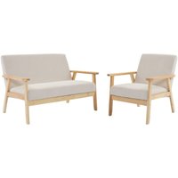 sweeek - 2-Sitzer-Banksofa + Sessel aus Cord-Bezug, Holzbeine, Cord, Creme von SWEEEK