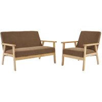 sweeek - 2-Sitzer-Banksofa + Sessel aus Cord-Bezug, Holzbeine, Cord, Taupe von SWEEEK