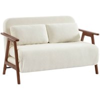 sweeek - 2-Sitzer Schlafsofa aus nussbaumfarbenem Heveaholz mit strukturiertem Bouclé-Bezug, Strukturiertes Bouclé, Weiß sweeek - 2-Sitzer Schlafsofa aus nussbaumfarbenem Heveaholz mit strukturiertem Bouclé-Bezug, Strukturiertes Bouclé, Weiß von SWEEEK