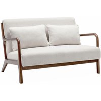 sweeek - 2-Sitzer Skandinavische Sitzbank aus Hevea-Holz hell Nussbaum und Bouclé-Stoff von SWEEEK