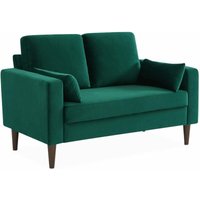 sweeek - 2-Sitzer-Vintage-Sofa mit Samt und Füßen aus Hevea-Holz, Samt, Grün von SWEEEK