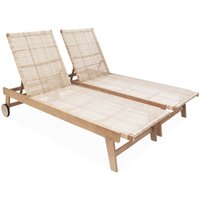 sweeek - 2er-Set Liegestühle aus Holz und Rohrgeflechtoptik, verstellbar von SWEEEK