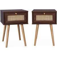 Sweeek - 2er-Set Nachttische mit Holzlook und Rohrgeflecht von SWEEEK