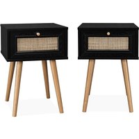 2er-Set Nachttische mit Holzlook und Rohrgeflecht - Sweeek von SWEEEK