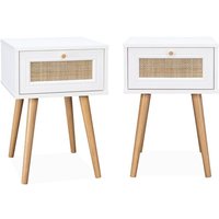2er-Set Nachttische mit Holzlook und Rohrgeflecht - Sweeek 2er-Set Nachttische mit Holzlook und Rohrgeflecht - Sweeek von SWEEEK
