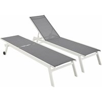 sweeek - 2er-Set Sonnenliegen, Multiposition mit Rädern Weiß / Grau sweeek - 2er-Set Sonnenliegen, Multiposition mit Rädern Weiß / Grau von SWEEEK