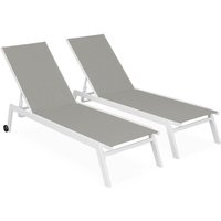 sweeek - 2er-Set Sonnenliegen, Multiposition mit Rädern Weiß / Taupe sweeek - 2er-Set Sonnenliegen, Multiposition mit Rädern Weiß / Taupe von SWEEEK