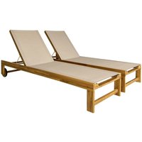 sweeek - 2er-Set Sonnenliegen aus Akazienholz, mehrere Positionen, mit Rollen sweeek - 2er-Set Sonnenliegen aus Akazienholz, mehrere Positionen, mit Rollen von SWEEEK