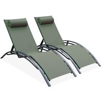sweeek - 2er-Set Sonnenliegen aus Aluminium mehrfach verstellbar Anthrazit / Khaki sweeek - 2er-Set Sonnenliegen aus Aluminium mehrfach verstellbar Anthrazit / Khaki von SWEEEK