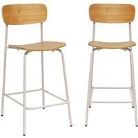 sweeek - 2er-Set Vintage Barhocker aus Metall und Sperrholz Beige / Esche sweeek - 2er-Set Vintage Barhocker aus Metall und Sperrholz Beige / Esche von SWEEEK