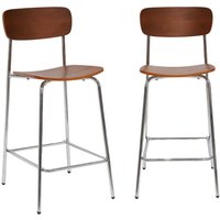 sweeek - 2er-Set Vintage Barhocker aus Metall und Sperrholz Verchromt / Nussbaum sweeek - 2er-Set Vintage Barhocker aus Metall und Sperrholz Verchromt / Nussbaum von SWEEEK