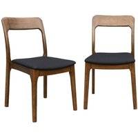 sweeek - 2er-Set Vintage-Stühle aus Hevea-Holz mit Stoffbezug Nussbaumfarben / Schwarz von SWEEEK