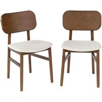 sweeek - 2er-Set Vintage-Stühle aus Heveaholz, Sitz mit Stoffbezug Nussbaumfarben / Beige von SWEEEK