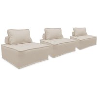 sweeek - 3er Set modulierbare Sessel ohne Armlehne, kapitoniert und mit Paspeln , Stoff, Creme von SWEEEK