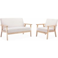 Set Sessel und Sitzbank aus Hevea-Holz mit Bouclé-Bezug - Sweeek von SWEEEK