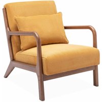 sweeek - Skandinavischer Cord-Sessel aus Hevea-Holz, hell nussbaumfarben getönt von SWEEEK