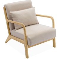 sweeek - Skandinavischer Sessel aus Holz mit Stoffbezug, Polyester, Beige von SWEEEK