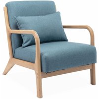 sweeek - Skandinavischer Sessel aus Holz mit Stoffbezug, Polyester, Blau von SWEEEK
