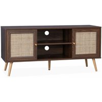 Sweeek - TV-Möbel mit Rattangeflecht 120 x 39 x 56,5cm - Dunkles Holz von SWEEEK