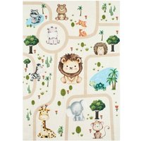 sweeek - Weißer Kinderteppich mit Tiermotiven - 120 x 160 cm von SWEEEK