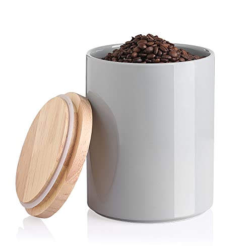 SWEEJAR Küchenbehälter aus Keramik für Lebensmittel, stapelbare Behälter mit luftdichtem Holzdeckel zum Servieren von Kaffeebohnen, Mehl, Tee, Keksen und mehr – 73 ml (Grau) von Sweejar