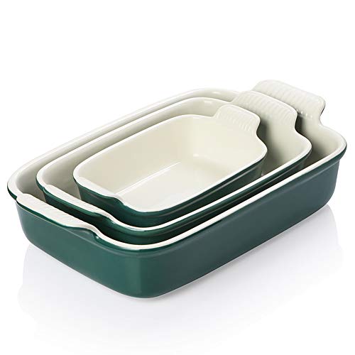 Sweejar Porzellan-Backformen-Set zum Kochen, rechteckige Auflaufform, Lasagne-Pfannen für Auflaufform, Kuchen-Abendessen, Küche, Bankett und den täglichen Gebrauch, 33 x 24,9 cm, Jadefarben von Sweejar