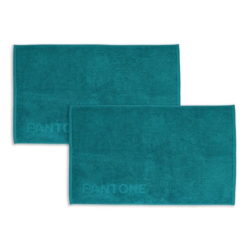 Pantone™ Badteppich, saugfähig, 50 x 80 cm, Frottee, 100 % reine Baumwolle, Öko-Tex-zertifiziert, Set mit 2 Teppichen für Bad, Dusche, Badewanne, Farbe petrol, weich, waschbeständig, elegant, von SWEET HOME