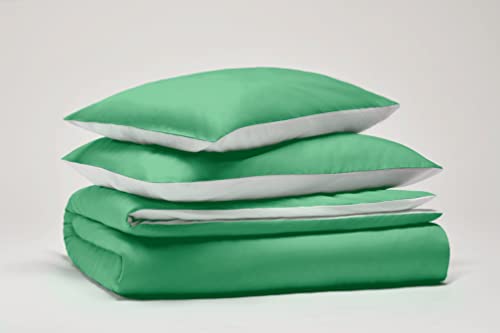 OSAMA Pantone™ Bettwäsche-Set für Doppelbett, 255 x 200 cm, 100% Percalle Baumwolle, 200 Fäden, 2 Quadrate, Hellgrün/Weiß von SWEET HOME