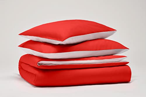 OSAMA Pantone™ Bettwäsche-Set für Einzelbett, 155 x 200 cm, 100% Percalle Baumwolle, Fadendichte 200, 1 quadratisch, doppelseitig, Rot/Weiß von SWEET HOME