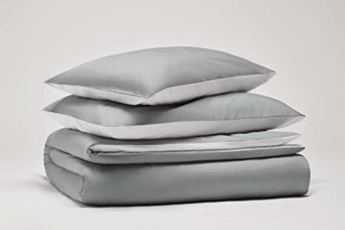 Pantone™ - Bettwäsche-Set für Einzelbett 155 x 200 cm, 100 % Baumwolle Perkal 200, Fadenzahl 200, zweiseitig, Grau/Weiß von SWEET HOME
