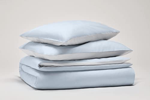 OSAMA Pantone™ Bettwäsche-Set für Einzelbett, 155 x 200 cm, 100% Perkal-Baumwolle, Fadenzahl 200 cm, doppelseitig, hellblau/weiß von OSAMA