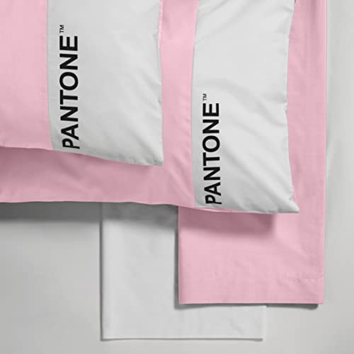 sweet home Pantone™ Bettwäsche-Set für Einzelbett 150 x 280 cm + Kissenbezug 50 x 80 cm + Spannbettlaken 90 x 200 cm, Baumwolle, für Einzelmatratze 25 cm, Rosa/Weiß von SWEET HOME