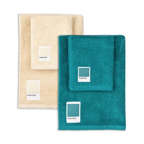 Pantone Handtücher fürs Bad und Bidet, Frottee, 100 % reine Baumwolle, Öko-Tex-zertifiziert, 2 Sets Handtücher 50 x 100 cm und 40 x 50 cm, weich und saugfähig, auch als Handtuch für das Fitnessstudio, von SWEET HOME