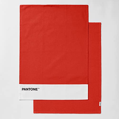 SWEET HOME Pantone™ Geschirrtücher, 50 x 70 cm, 100% Baumwolle, 220 g, 1 einfarbig, mit Logo und 1 Beesnest. 2 Stück, Rot von SWEET HOME