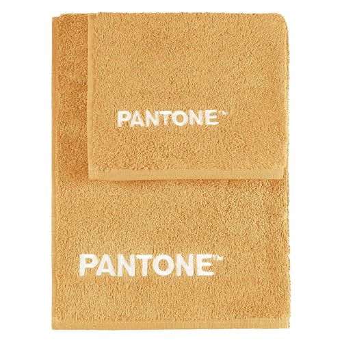 SWEET HOME Pantone™ Handtücher-Set 1+1 bestehend aus Gästehandtüchern 40 x 50 cm + Gesicht 50 x 100 cm mit Pantone™-Stickerei, Oeko Tex Zertifiziert, Beige von SWEET HOME