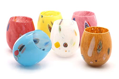 Set mit 6 Murano-Wassergläsern in verschiedenen Farben Glas mit Murrine CL 35 cod.BC02702LU cm 10,2h diam.9 by Varotto & Co. von SWEET HOME