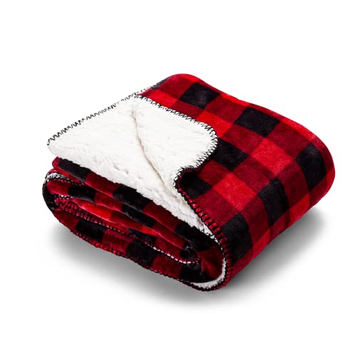 SWEET HOME - Sherpa-Decke aus Fleece, doppellagig, 130 x 160 cm, Vichy-Muster - Karanda Red von SWEET HOME