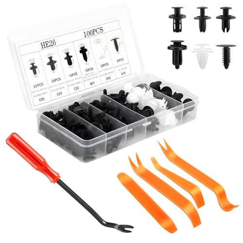 105 Stück Befestigungsclips set, 6 Größen Spreiznieten, kunststoffschrauben, auto clips und 5 Stück Autoschraubenentfernungswerkzeug für die meisten Modelle. von SWEET VIEW