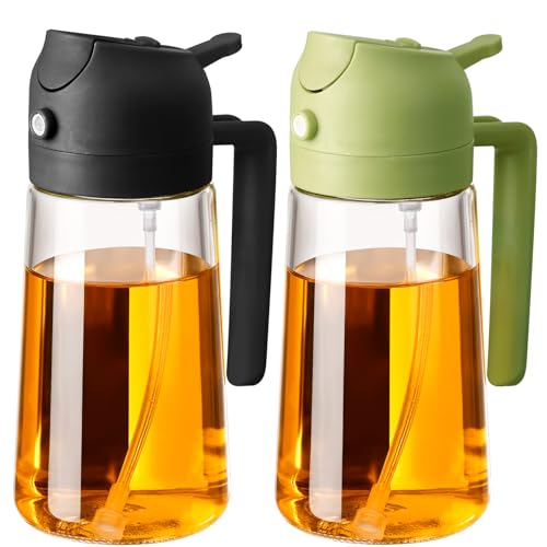 SWEET VIEW 2 in 1 Ölsprüher zum Kochen, 470ml Glasölflaschen/Olivenöl Sprühflasche für Salat, Grillen und Heißluftfritteuse (Schwarz, Grün) von SWEET VIEW