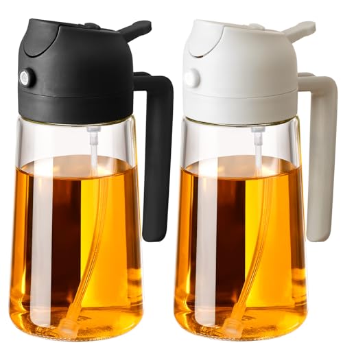 SWEET VIEW 2 in 1 Ölsprüher zum Kochen, 470ml Glasölflaschen/Olivenöl Sprühflasche für Salat, Grillen und Heißluftfritteuse (Schwarz, Weiß) von SWEET VIEW