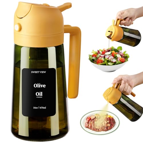 SWEET VIEW Olivenölspender und Ölsprüher – 470 ml Glas, lichtdichter Ölausgießer für Küche, Luftfritteuse, Kochen, Salat und BBQ von SWEET VIEW